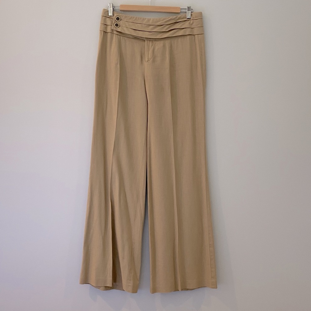 Anthropologie tan wide leg linen blend pant size 6